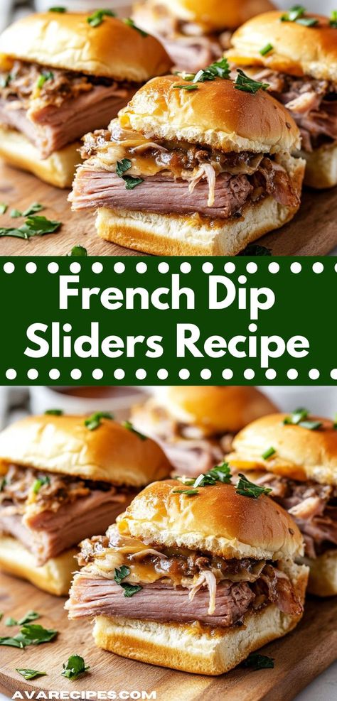 These French dip sliders combine slow-cooked beef with rich flavors, served on mini rolls. Ideal for gatherings, they offer a tasty twist on a classic favorite that everyone will love. Au Jus Sauce, Jus Sauce, Savory Butter, French Dip Sliders, Dinner Ideas With Chicken, Tender Roast Beef, Roast Beef Sliders, New Dinner Ideas, Sliced Roast Beef