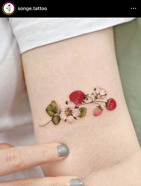 Seoul Instagram, Strawberry Tattoo, Tasteful Tattoos, Cute Little Tattoos, Tatuaje A Color, Dainty Tattoos, Wrist Tattoo, Time Tattoos, Dream Tattoos