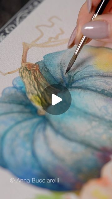 ANNA 🌺 BUCCIARELLI on Instagram: "Glazing my pumpkin with @winsorandnewton  watercolors 💙 Tutorial will be out tomorrow 10am 🎃" Watercolor Art Pumpkin, Pumpkin Watercolor Tutorial, Watercolor Pumpkins Tutorial, Anna Bucciarelli Watercolor, Watercolors Tutorial, Anna Bucciarelli, Pumpkin Watercolor, Watercolor Pumpkin, Purple Pumpkin