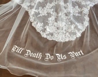 The Wedding Veil Shop | Etsy Spiderweb Veil, Old School Wedding, Witchy Wedding, Gothic Wedding Theme, School Wedding, Cathedral Bridal Veils, Aspen Wedding, Gothic Font, Goth Wedding