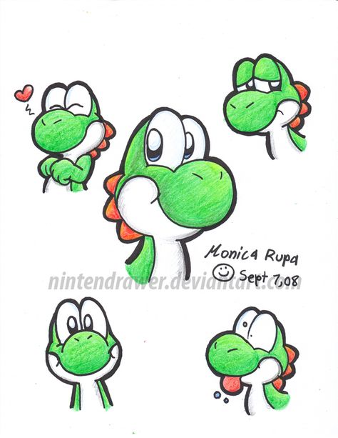 yoshis by Nintendrawer Nintendo Doodles, Nintendo Characters Drawings, Yoshi Sketch, Cute Yoshi, Yoshi Doodle, Super Mario Art Drawing, Yoshi Drawing Easy, Nintendo Drawings, How To Draw Yoshi