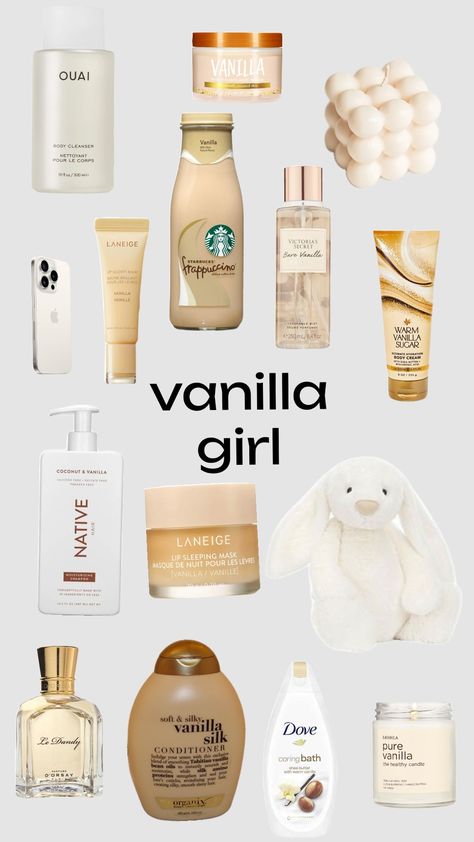 vanilla girl Vanilla Clean Girl Aesthetic, Dark Vanilla Girl Aesthetic, How To Be A Vanilla Girl, Vanilla Body Care Products, Girl Products, Mod Vanilla Aesthetic, Vinalla Girl, Scents Vanilla, Vanilla Hair Products