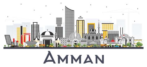 Amman Jordan City Skyline with Color Buildings Isolated on White Background. Jordan City, Buildings Background, Illustration Business, City Vector, Amman Jordan, Cityscape Photos, Background White, Amman, Nature Backgrounds