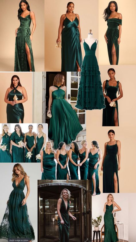 Fall emerald Green bridesmaid dress ideas Brides Maid Dresses Green, Autumn Wedding Dress Bridesmaid, Emerald Green Bridesmaid Dress, Bridesmaid Dresses Fall, Brides Maid Dresses, Bridesmaid Dress Color Schemes, Bridesmaid Dress Ideas, Dark Green Wedding, Emerald Green Bridesmaid Dresses