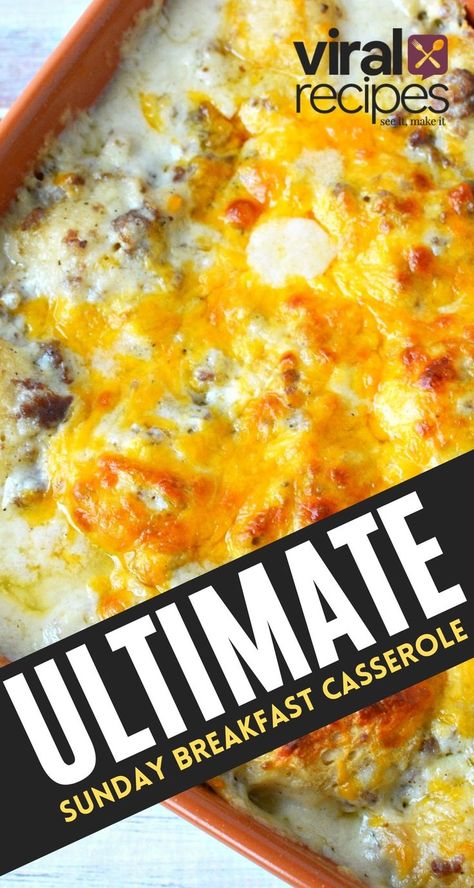 Ultimate Sunday breakfast casserole with biscuits and gravy, ground sausage and hash browns – loaded for a filling incredible viral breakfast recipe! This Ultimate Sunday Breakfast Casserole Recipe combines eggs, biscuits, sausage, and hash browns. This crowd-pleasing recipe is totally indulgent and incredibly filling; this crowd-pleasing recipe is fantastic to serve on holiday mornings. @EasyViralRecipes #breakfastcasserole Casseroles With Biscuits, Casserole With Biscuits, Breakfast Gravy, Recipe With Sausage, Sausage Hashbrown Breakfast Casserole, Ground Sausage Recipes, Christmas Breakfast Casserole, Breakfast Casserole With Biscuits, Breakfast Potato Casserole