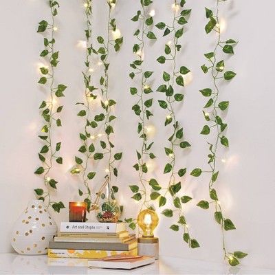 Amber Room, Desk Bed, Leaf Curtains, Led Curtain, Curtain String Lights, Battery String Lights, Faux Leaf, White Light Bulbs, Inspire Me Home Decor