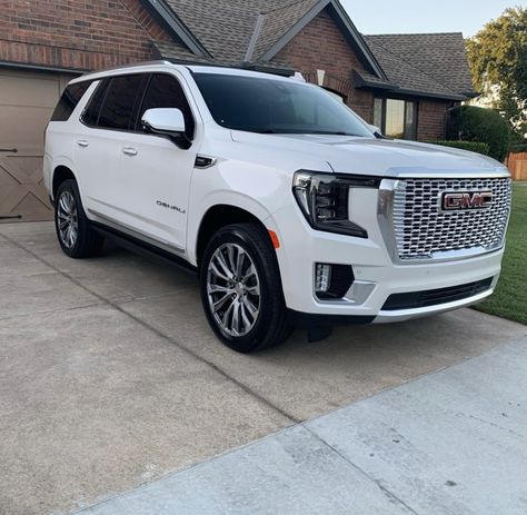 Big Suv Vehicles, Gmc Suv Yukon Denali, Big Cars For Family, White Gmc Yukon, Mom Car Vehicles, Gmc Denali Yukon, Mom Suv, Family Truck, Yukon Denali Xl