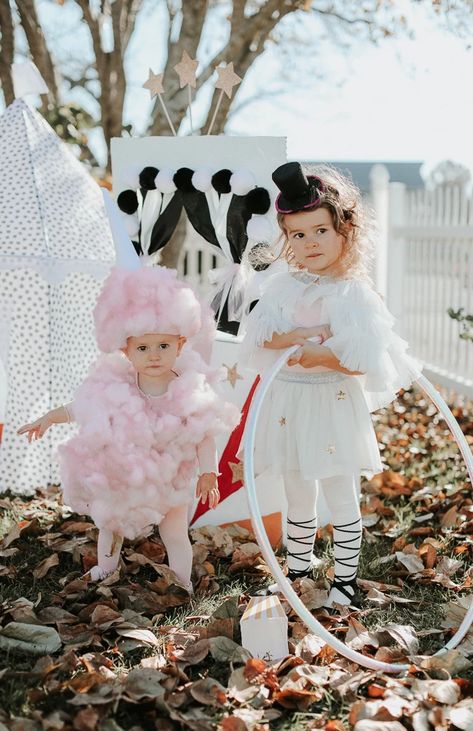 Family Circus Halloween Costumes, Family Circus Costumes, Circus Ballerina, Circus Family Costume, Iced Animal Crackers, Cotton Candy Costume, Homemade Cotton Candy, Circus Halloween Costumes