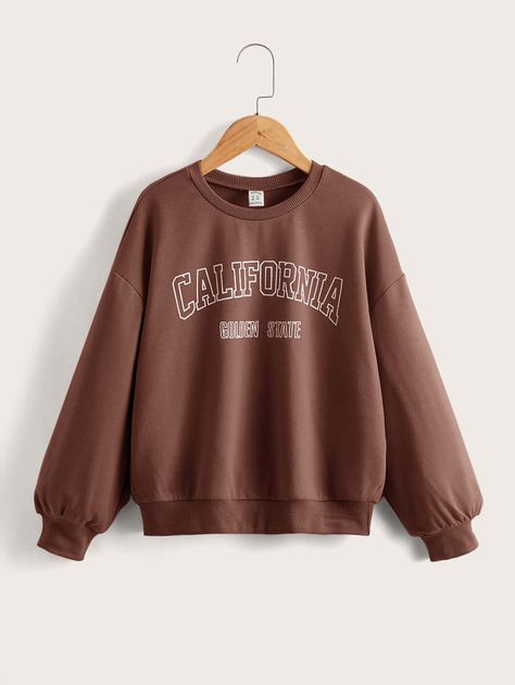 Cute Shein Outfits For School, Brown Clothes Aesthetic, Cute Sweats, Drop Shoulder Sweatshirt, Oversized Shirts, Summer Outfits For Teens, Stylish Hoodies, Trendy Hoodies, Girls Fall Outfits