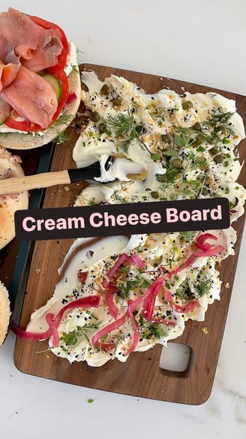 Cream Cheese Boards Ideas, Charcuterie Board With Cream Cheese, Loaded Cream Cheese Board, Cream Cheese Board Charcuterie, Cream Cheese Butter Board Ideas, Cream Cheese Charcuterie Board, Cream Cheese Board Ideas, Cream Cheese Boards, Lox Platter