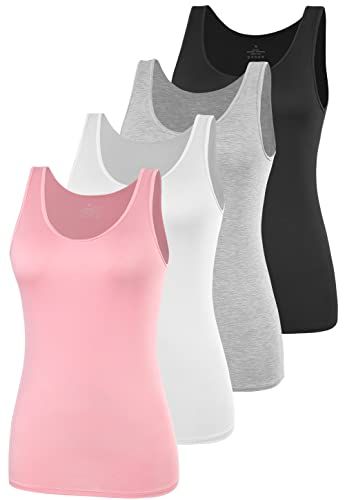 AMVELOP Basic Tank Top for Women Undershirts Sleeveless Layering Tank Top 2-4 Pack Cook Clothes, Pajama Bottoms Womens, Layering Tank Tops, Tank Top For Women, Womens Camisoles, Black Camisole, Tank Top Bras, Layering Tanks, Accessories Clothing