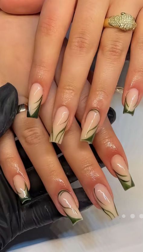 Wiggly French Tip Nails, Unique French Manicure, Green Nail Design, Summer Acrylic, Green Nail Designs, Tip Nails, Summer Acrylic Nails, Kpop Boys, French Tip Nails