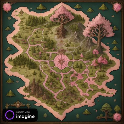 Fantasy map Maps Aesthetic, Fantasy Map Making, Dnd World Map, Fantasy Town, Imaginary Maps, Enchanted Island, Fantasy World Map, Tabletop Rpg Maps, Landscape Concept