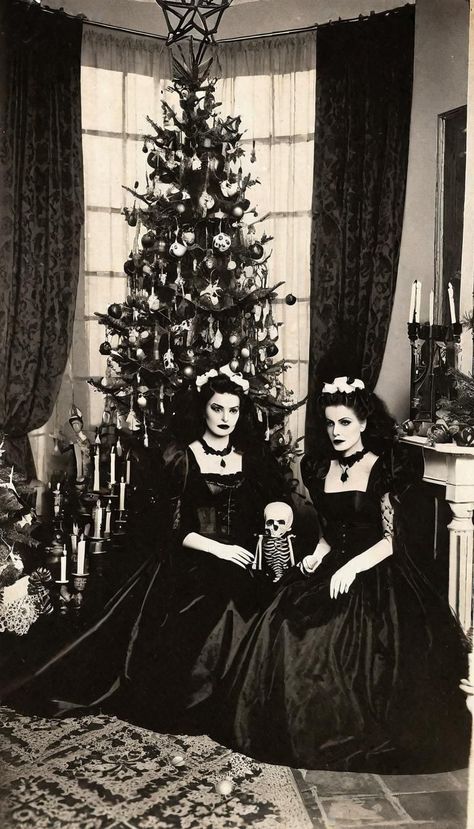 Goth Aesthetic - Vintage Creepy Christmas Photos #creepy #dark #haunted #holidayphotos #christmasphotos #aestheticphotos #darkholiday Alt Christmas Aesthetic, Creepy Christmas Aesthetic, Christmas Aesthetic Dark, Christmas Dark Aesthetic, Black Christmas Aesthetic, Goth Christmas Aesthetic, Gothic Christmas Aesthetic, Dark Christmas Aesthetic, Gothic Christmas Tree