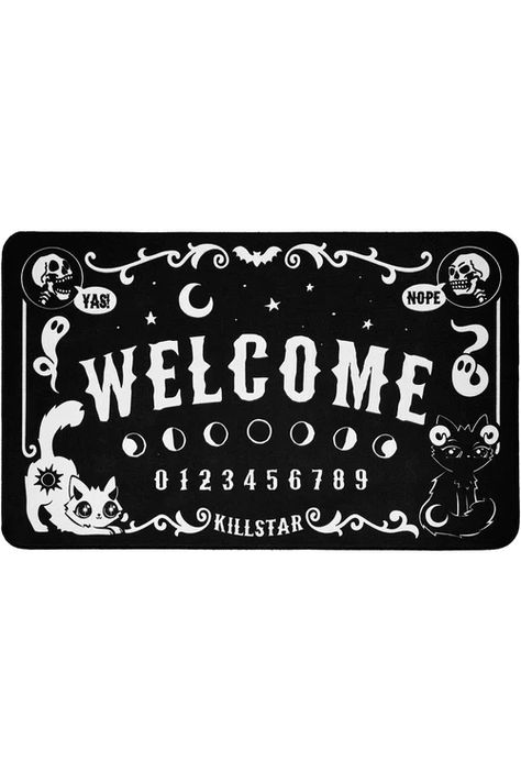 Cute & Spooky Doormat | Killstar Witch Board, Dog Vests, Goth Home, Credit Card Numbers, Gothic House, Dog Hoodie, My New Room, Store Credit Cards, Dog Clothes