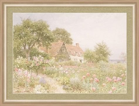 Cottage Aesthetic, Cottage Art, Cottage Core Aesthetic, Garden Painting, A4 Poster, الرسومات اللطيفة, Cottage Garden, Aesthetic Art, In The Middle