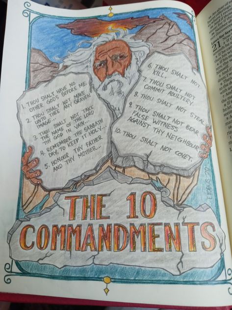 10 Commandments Project, 10 Commandments Bible Journaling, 10 Commandments Of The Bible, Bible Project, Christian Notebook, Bible Bookmarks, The 10 Commandments, Creative Bible, Bible Bookmark