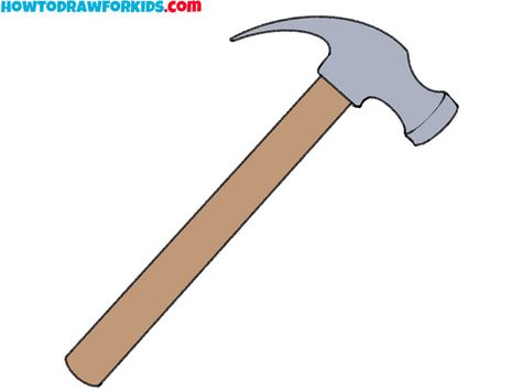 simple hammer drawing for kids How To Draw A Hammer Step By Step, Hammer Drawing Easy, Hammer Drawing, Stick Figure Animation, Ancient Tools, Farm Tools, Drawing Guide, Coloring Supplies, Drawing Tutorial Easy