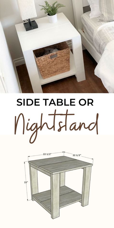 Farmhouse Bed Side Table Night Stands, Simple Wooden Side Table, Homemade Bedside Table Night Stands, Bedside Table Wood Diy, Diy Wood End Tables Night Stands, Building An End Table Night Stands, Diy Night Table Ideas, Wooden Side Table Diy, Night Stand Wood Diy