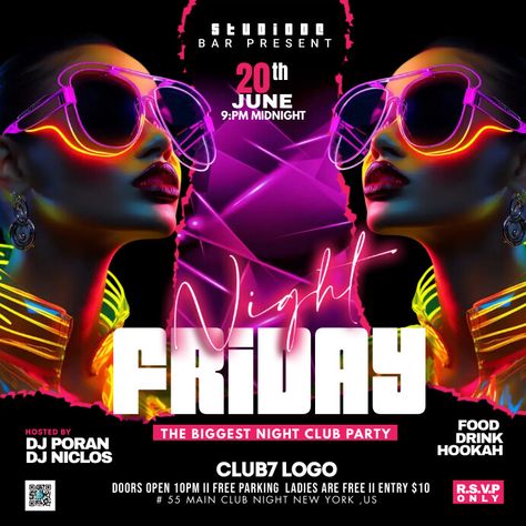 Night Club Party Flyer, Club Party Flyer, Instagram Event, Dj Night, Music Night, Edit Logo, Instagram Template Free, Party Flyers, Ig Templates