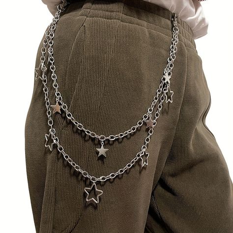 Punk Jeans, Harajuku Goth, Jeans Chain, Pant Chains, Retro Pants, Layered Chains, Waist Chain, Star Jewelry, Chain Belt