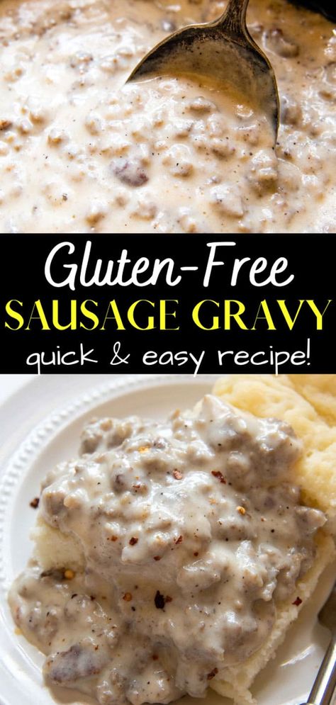 Gluten Free Sausage Gravy, Gluten Free Sausage, Gluten Free Gravy, Sausage Gravy Recipe, Gf Breakfast, Gluten Free Biscuits, Homemade Gluten Free, Gluten Free Recipes For Dinner, Gravy Recipe