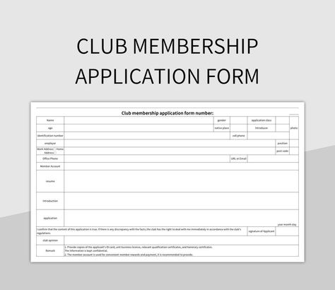 Club membership application form Membership Form, Registration Form, Spreadsheet Template, Form Template, Excel Templates, Application Form, Photo Makeup, Template Google, Google Sheets