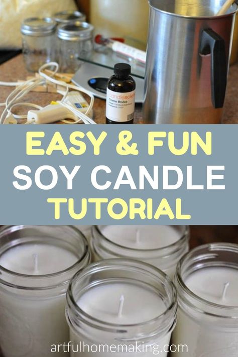 Make Soy Candles, Candle Making Tutorial, Candle Scents Recipes, Candle Making For Beginners, Candle Making Recipes, Soy Wax Candles Diy, Homemade Soy Candles, Candle Tutorial, Diy Candles Homemade