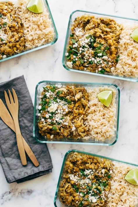 Chicken And Lentils, Chicken Cilantro, Lentil Rice, Chicken Lentil, Pinch Of Yum, Easy Protein, Dried Lentils, Lime Rice, Cilantro Lime Chicken