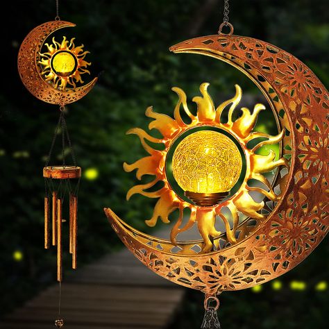 PRICES MAY VARY. Unique Cracked Ball Wind Chime - The whole wind chime looks like a gleaming crystal ball hanging on the night sky. When you hang it near the wall at night, the beams of light come through the upper frame, you will see beautiful and magical shadows casting on the wall, providing warm and romantic atmosphere for your garden. Solar Powered Wind Chime - Our wind chimes are powered by solar energy, no wiring or external electricity required. Just need to slide the switch to the "ON" Wind Mobile, Mobile Garden, Solar Wind Chimes, Star Lamp, Garden Lanterns, Solar String Lights, Solar Wind, Moon Sun, Solar Garden