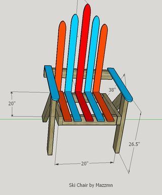 It's campfire season and everyone can use a comfy chair for marshmallow roasting! I happened to have a couple pairs of broken, worn out skis collecting dust in my... Ski Lift Chair, Ski Chair, Ski House Decor, Vintage Skis, Old Skis, Adirondack Chair Plans, Ski Decor, Lawn Chair, Pub Chairs