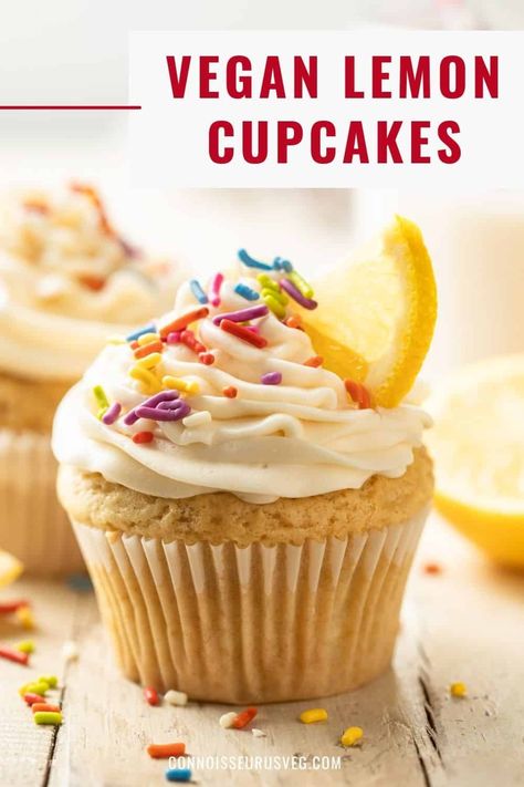 These vegan lemon cupcakes are moist, delicious, and full of flavor! The best part: these cupcakes are super easy to make and require just one bowl! Vegetarian Cakes, Vegan Lemon Cupcakes, Vegan Easter Treats, Gluten Free Cupcake, Vegan Carrot Cake Recipe, Vegan Cupcake Recipes, Meatless Meatloaf, Vegan Cupcake, Lemon Cupcake Recipe