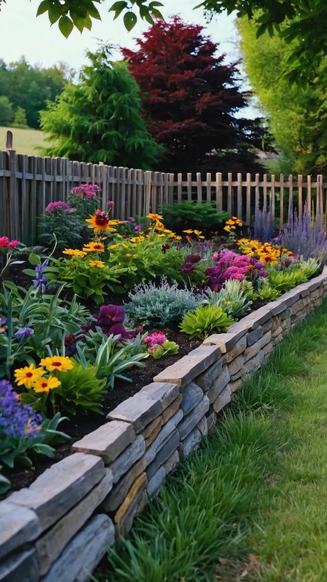 Unleash Your Backyard’s Potential: 15 Fence Line Landscaping Inspirations - pulsepathlife.com Flowerbeds Along Fence, Backyard Flower Beds Against House, Fenced In Backyard Ideas Landscapes, Flower Bed Against Fence, Flowerbed Along Fence, Fence Line Landscaping Ideas, Fence Line Landscaping, Flower Bed Inspiration, Creative Fence