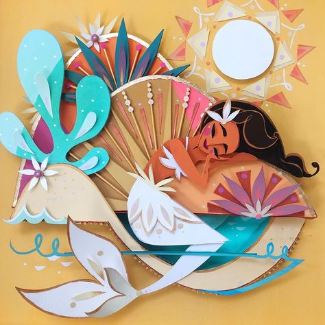 Brittney Lee on Instagram: “Finally finished! One of the places I have missed visiting is the desert, and thought it would be fun to place a mermaid in an oasis - so…” Cardboard Art Projects, Brittney Lee, Paper Art Sculpture, Paper Cutout Art, Pop Up Box Cards, Paper Illustration, Cardboard Art, Paper Art Craft, 3d Paper Crafts