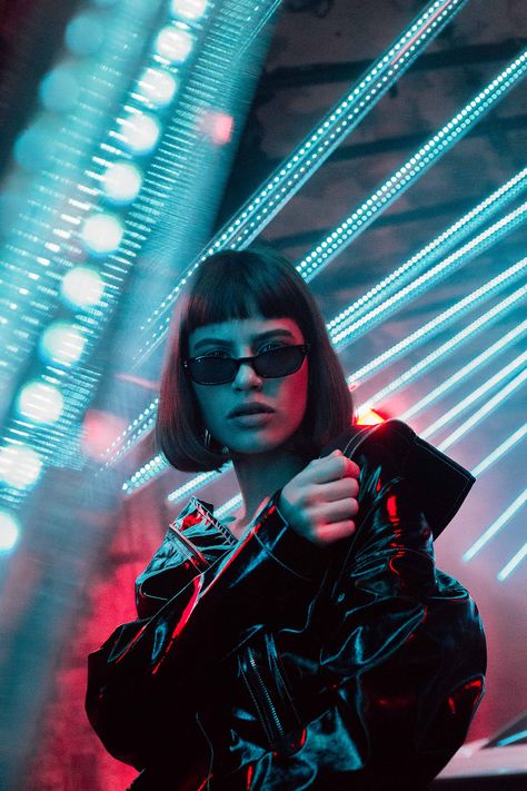 Scopes - Driven by Porsche Editorial on Behance Neon Street Photography, Neon Photography Aesthetic, Night Street Photography Portrait, Neon Editorial, Cyberpunk Photoshoot, Night Photography Portrait, Colour Gel Photography, Sunglasses At Night, Urban Photography Portrait