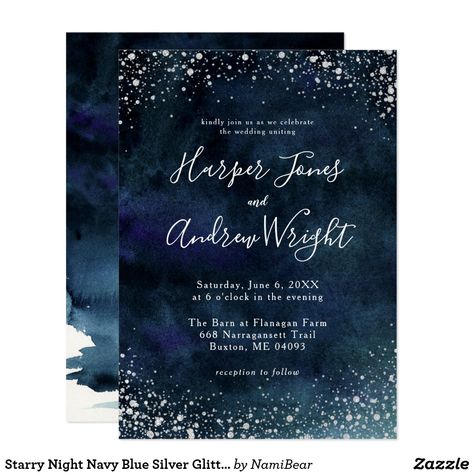 Starry Night Navy Blue Silver Glitter Wedding Invitation Silver Glitter Wedding Invitations, Elegant Engagement Party, Beautiful Script Fonts, Glitter Wedding Invitations, Gold Watercolor, Glitter Wedding, Engagement Party Invitations, Watercolor Wedding Invitations, Elegant Invitations