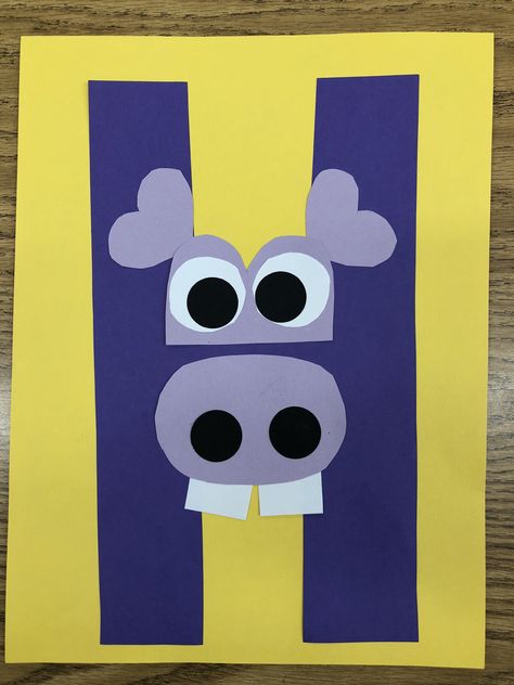 Letter “H” for Hippo craft H For Hippo Craft, Letter H Projects For Preschool, Letter H Art Preschool, H Is For Hippo Craft Preschool, Hippo Letter H Craft, H Letter Craft Preschool, H Letter Craft, H Is For Hippo Craft, Hippo Craft Preschool