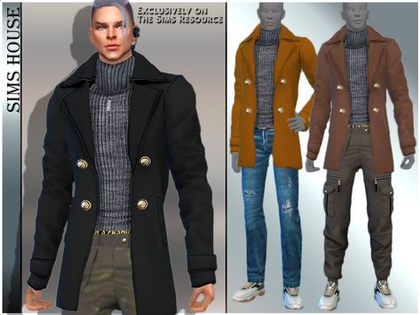 The Sims Resource - MEN'S DOUBLE BREASTED COAT Sims Download, Sims 4 Male Clothes, Short Sundress, Sims 4 Cc Shoes, Blouse Man, Male Clothes, Sims Ideas, Male Clothing, Sims4 Clothes