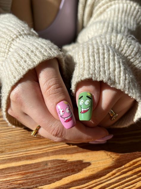 Cosmo And Wanda Nail Art, Cosmo Wanda Nails, Cosmo And Wanda Nails, Wanda Nails, Cosmo Wanda, Cartoon Nail Designs, Ideas Uñas, Cosmo And Wanda, Instagram Username Ideas