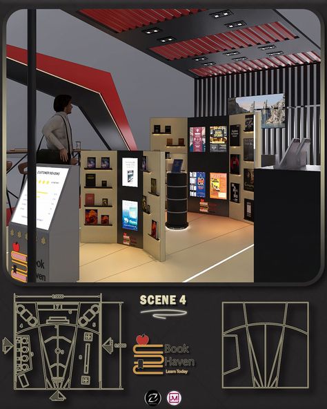 CGI- Exhibition Booth for a bookstore " Book Haven " Booth Designs, Exhibition Booth Design, Exhibition Booth, Booth Design, Book Design, Bookstore, Spa, Cafe, Books