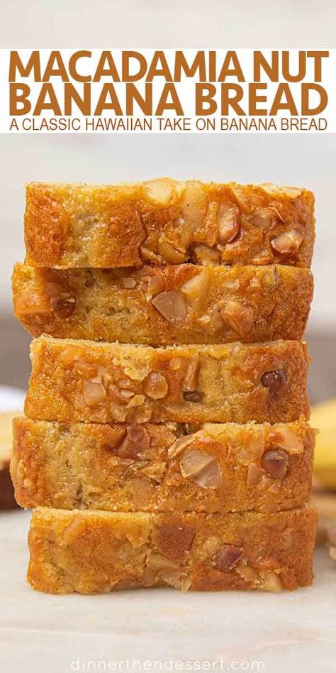 Macadamia Nut Banana Bread, Banana Macadamia Nut Bread, Buckwheat Biscuits, Nut Banana Bread, Hawaiian Banana Bread Recipe, Bread Braid, Macadamia Nut Recipes, Hawaiian Banana Bread, Banana Dessert Recipes