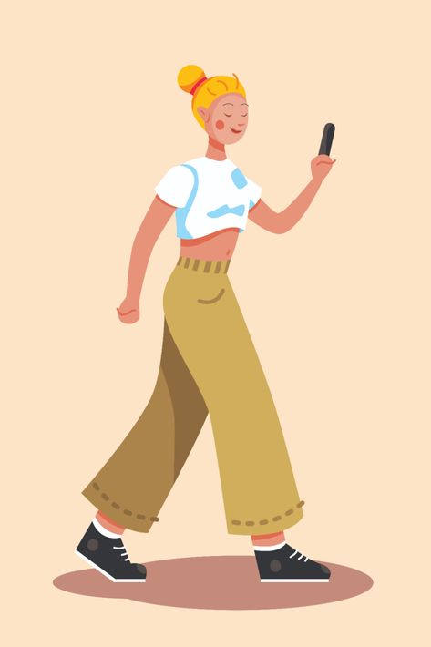 Woman Walking Illustration, Phone Vector, Walking Women, Girl Walking, Woman Walking, Female Reference, Bullet Journal Mood, Woman Illustration, Illustration Character