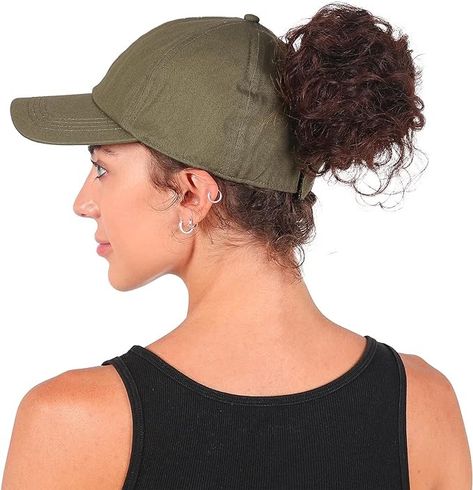 Ponyflo Satin-Lined Ponytail Cap - Designed for Women with Curly Hair, Ponytail Hats for Women, Curly Hair Ponytail Hat, Baseball Cap Women, Hats for Ponytails Olive at Amazon Women’s Clothing store Curly Hair Baseball Cap, Women With Curly Hair, Top Hats For Women, Ponytail Hats, Curly Hair Ponytail, Ponytail Cap, Women Curly Hair, High Pony, Ponytail Beanie