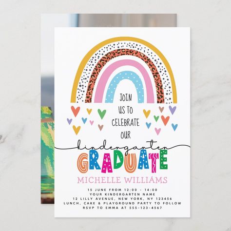 Kindergarten Graduate Photo Invitation Kindergarten Invitations, Kindergarten Graduation Invitations, Playground Party, Kindergarten Graduation Party, Kindergarten Names, Party Invitation Design, Graduate Photo, Typography Script, Graduation Templates