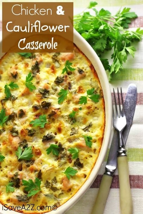 Chicken and Cauliflower Casserole Recipe! It's lip smacking good! Chicken And Cauliflower Casserole, Chicken Cauliflower Casserole, Chicken And Cauliflower, Cubed Chicken, Cauliflower Casserole Recipes, Banting Recipes, Chicken Cauliflower, Low Carb Casseroles, Cauliflower Recipe