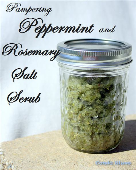 Condo Blues: How to Make Rosemary Mint Salt Scrub Mint Salt, Salt Scrub Diy, Drying Mint Leaves, Body Scrub Recipe, Sugar Scrub Homemade, Mint Oil, Sugar Scrub Recipe, Diy Scrub, Rosemary Mint