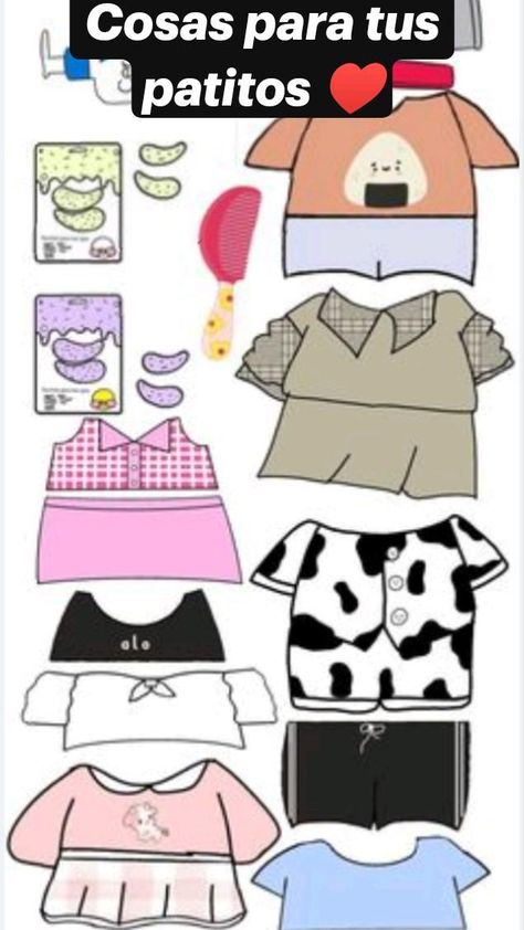 Hello Kitty Paper Dolls Skin Care, Peper Duck House Baju, Baju Paper Duck Cute, Barang Barang Paper Duck, Paper Cow Accessories, Hello Kitty Paper Doll Clothes, Paper Cow Clothes Ideas, Paper Duck Outfit Ideas, Paper Doll Things