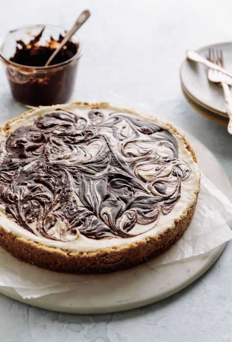 No-Bake Chocolate Swirl Cheesecake - Yoga of Cooking Jello No Bake Cheesecake, Chocolate Swirl Cheesecake, Oreo Crust Cheesecake, Dark Chocolate Cheesecake, No Bake Chocolate Cheesecake, Coconut Tart, Swirl Cheesecake, Chocolate Cheesecake Recipes, Homemade Cheesecake