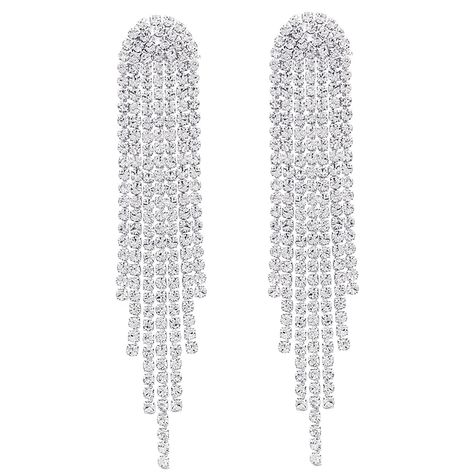 PRICES MAY VARY. Material:Made of dazzling crystal tassels, these earrings shine with statement of eye-catching beauty and elegance, which will add plenty of sparkle movement to your outfits. And the metal surface is well polished & beautiful finish. Size:Length: 7.36 cm width: 0.6 cm.weight：24g .jewelry come packaged in opp plastic bag DesignL:Rhinestone Tassel Earrings are just the kind of look that we wanna wear out (and get noticed in)! Elegant strands of shiny gold snake chain and clear rhi Cercei Din Lut Polimeric, Great Gatsby Themed Party, Gatsby Themed Party, Long Tassel Earrings, Long Drop Earrings, Sparkly Earrings, Birthday Gifts For Girls, Silver Drop Earrings, Rhinestone Earrings