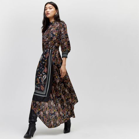 Paisley Dress Outfit, Summer Dresses Long Sleeve, Summer Dresses Long, French Women Style, Mode Boho, Paisley Tie, Long Sleeve Dresses, Winter Mode, Paisley Dress